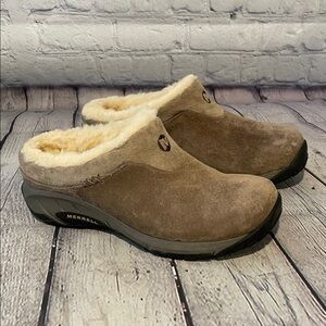 Merrell Tan Suede Fleece-Lined Mules Sz 5